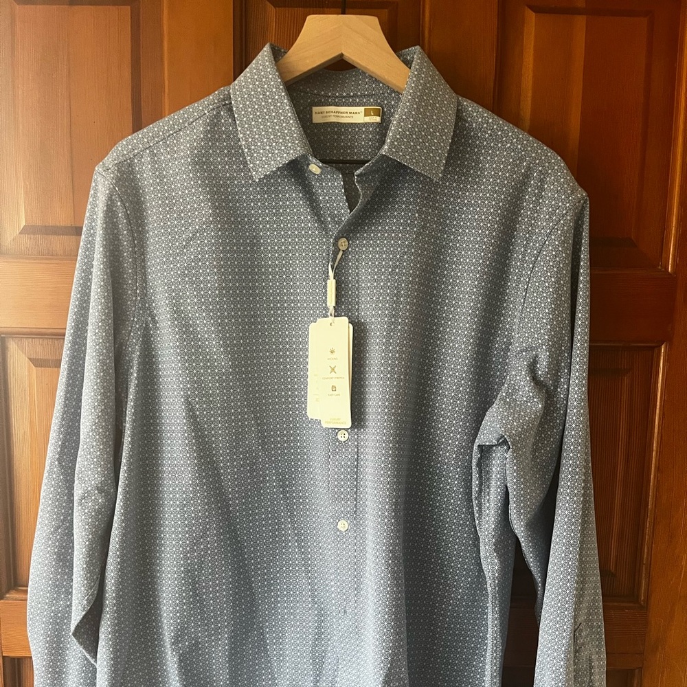 Hart Schaffner Marx Blue Micro-Pattern Button-Down Shirt